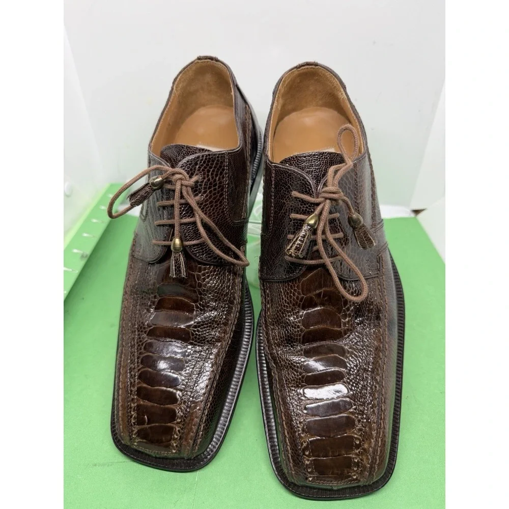 David Eden Mens Genuine Lizard Leather Derby Brown Dress Shoes 8.5 Luxury Spain